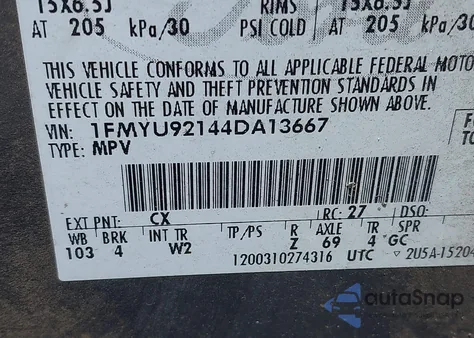 2004 Ford Escape Xls from USA, damaged, VIN 1FMYU92144DA13667